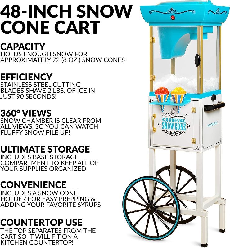 Photo 3 of (READ NOTES) Nostalgia SCC399 Snow Cone Cart with Premium Snow Cone Syrup Party Kit w/ Party Kit