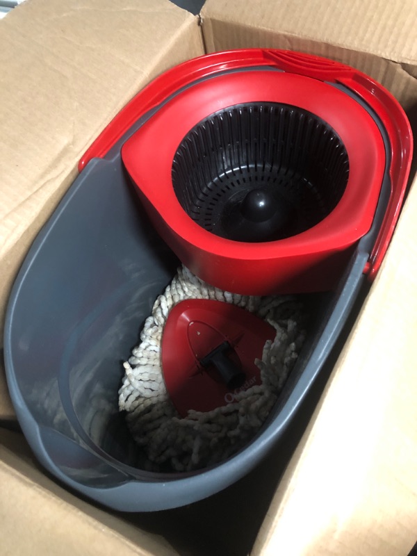 Photo 2 of (READ NOTES) O-Cedar EasyWring Microfiber Spin Mop, Bucket Floor Cleaning System, Red, Gray Spin Mop & Bucket