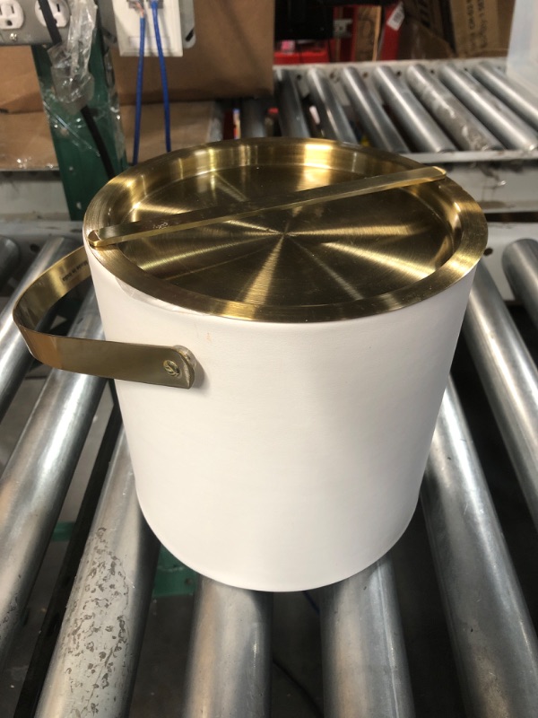 Photo 2 of (READ NOTES) Kraftware 3qt Brushed Gold Arch Handle & Bridge Cover: White Santa Barbara 3 quart Ice Bucket, Small White Brushed Gold