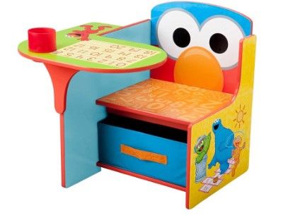 Photo 1 of (READ NOTES) Delta Children Chair Desk with Storage Bin + Wooden Playhouse 4-Shelf Bookcase for Kids, Sesame Street (Bundle) Sesame Street Chair Desk + Bookcase