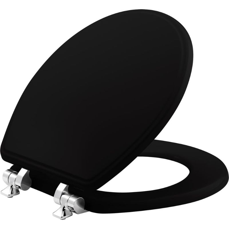 Photo 1 of (READ NOTES) BEMIS Weston Slow Close Round Closed Front Enameled Wood Toilet Seat in Black Never Loosens Chrome Metal Hinge
