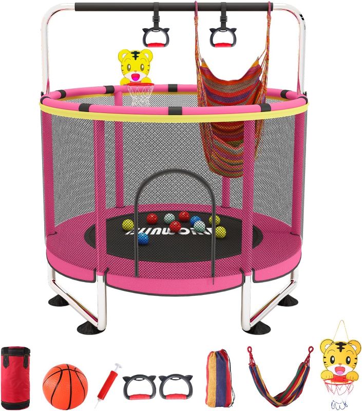 Photo 1 of (READ NOTES) Trampoline for Kids, Adjustable Baby Toddler Trampoline with Basketball Hoop, 440lbs Indoor Outdoor Toddler Trampoline with Enclosure
