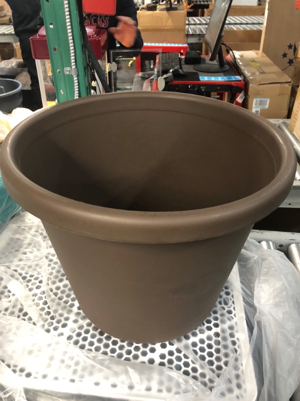 Photo 3 of (READ NOTES) Bloem Terra Pot Round Planter: 16", Chocolate, (No Saucer Included) Matte Finish, Durable Resin, Traditional Style Pot, For Indoor and Outdoor Use, Gardening, 8 Gallon Capacity, Saucer Sold Separately Chocolate 16"