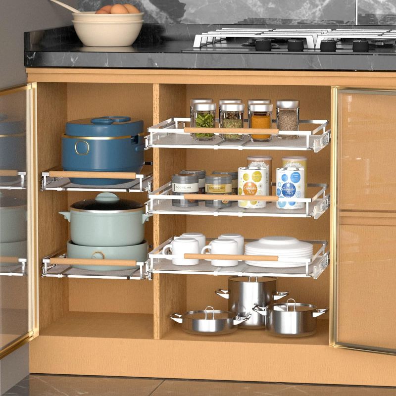 Photo 5 of (READ NOTES) KIKIBRO Pull Out Drawer Cabinet Organizer, Expandable Slide Out Storage Shelves - Heavy Duty, Better Utilize Cabinets, Under Sink and Wardrobe, Opening Size Required 23"~40" 1 PACK X-Large W(23"~40") x D22.5" 1 Pack