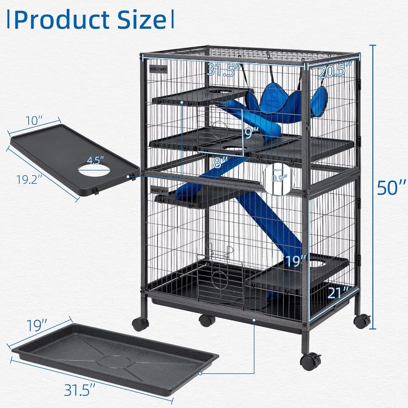 Photo 4 of (READ NOTES) HABUTWAY 45''H Metal Small Animal Cages, Rolling Ferret Cage with Removable Ramps, Lagre Critter Nation Cage for Chinchillas/Guinea Pigs/Rabbit, Rat Cages with Hammock & 4 Tiers, Black