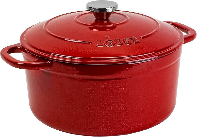 Photo 3 of (READ NOTES) Lodge 6.5 Quart Enameled Cast Iron Dutch Oven with Lid – Dual Handles – Oven Safe up to 500° F or on Stovetop - Use to Marinate, Cook, Bake, Refrigerate and Serve – Red 6.5 QT Red