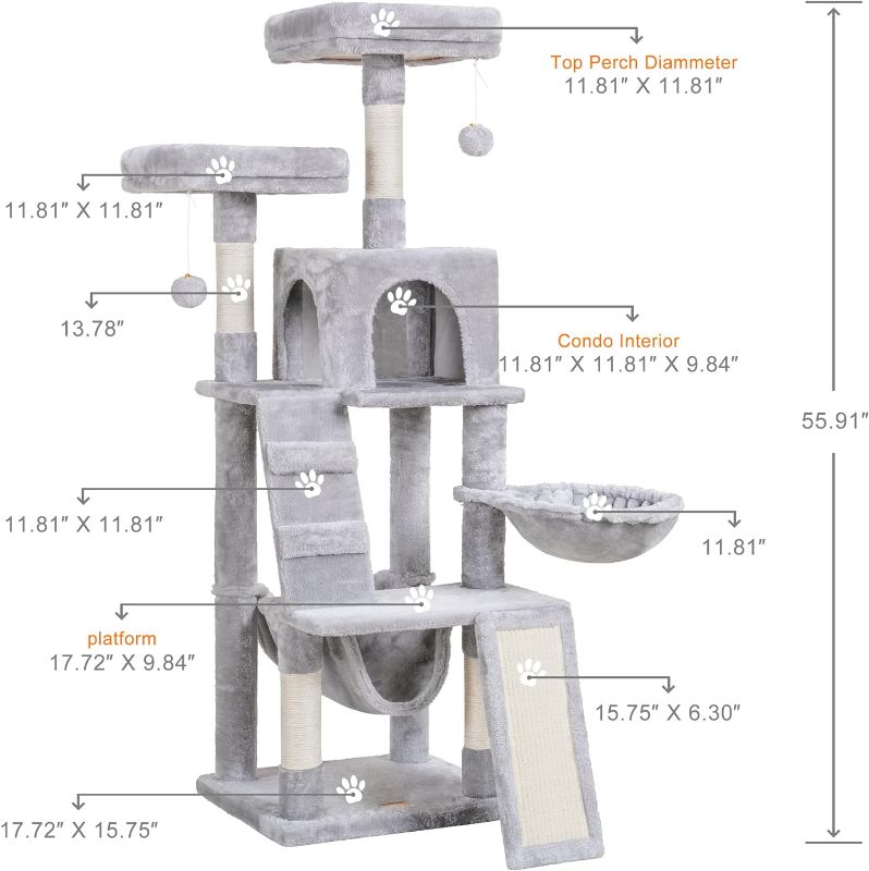 Photo 3 of (READ NOTES) Heybly Cat Tree, Cat Tower for Indoor Cats,Multi-Level Cat Furniture Condo for Cats with Padded Plush Perch, Cozy Basket and Scratching Board Light Gray HCT014W