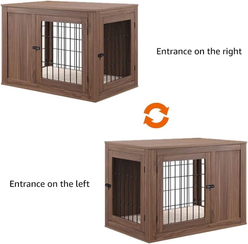 Photo 3 of (READ NOTES) unipaws Furniture Style Dog Crate End Table with Cushion, Wooden Wire Pet Kennels with Double Doors, Medium Dog House Indoor Use Small Walnut