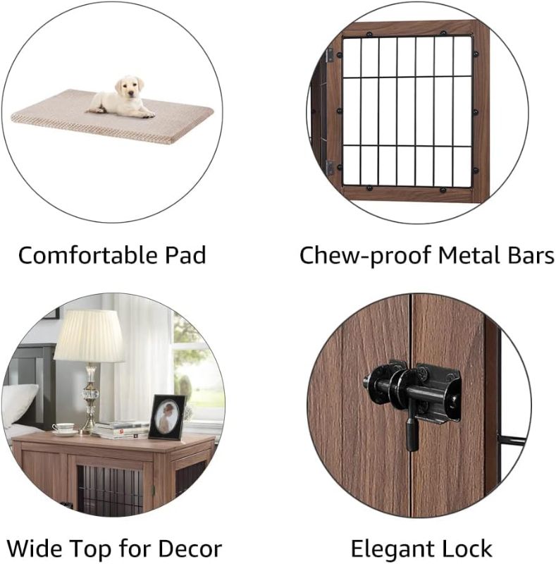 Photo 5 of (READ NOTES) unipaws Furniture Style Dog Crate End Table with Cushion, Wooden Wire Pet Kennels with Double Doors, Medium Dog House Indoor Use Small Walnut