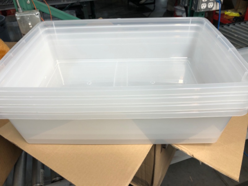 Photo 4 of (Minor Damage/See Notes) IRIS USA 28 Qt. Plastic Storage Container Bin with L Lid,  28 Qt. - 6 Pack, Clear