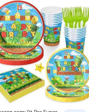 Photo 1 of AURORAPARTY 120pcs Birthday Party Supplies Games Plates Napkins Cups Forks Birthday Party Paper Disposable Decorations Tableware Set Severs 24 Guests