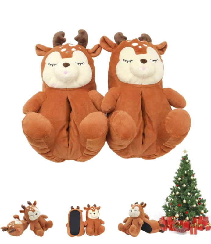 Photo 1 of Plush Teddy shrimp Slippers for Women Cute Teddy Bear House Slippers