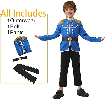 Photo 1 of AICKER Blue Prince Charming Costume-Boys Fancy Kids Halloween Christmas Party Cosplay Costumes Royal Prince Costume with Belt M HEIGHT 39
.4 43.3