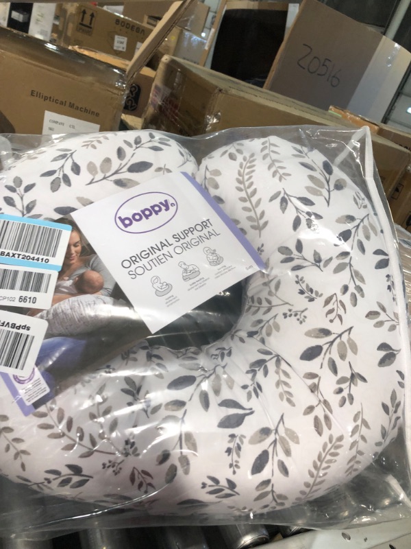 Photo 2 of Boppy Original Support Nursing Pillow, Gray Taupe Leaves, Ergonomic Breastfeeding, Bottle Feeding, and Bonding, Firm Hypoallergenic Fiber Fill, Removable Cover, Machine Washable