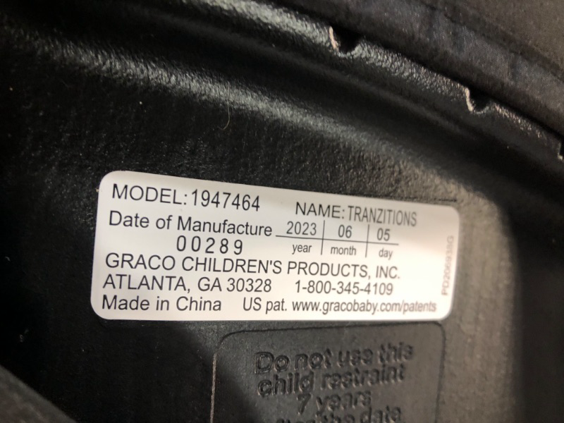 Photo 1 of **MANUFACTURED: 06-05-23**   Graco Tranzitions 3 in 1 Harness Booster Seat, Proof Tranzitions Black