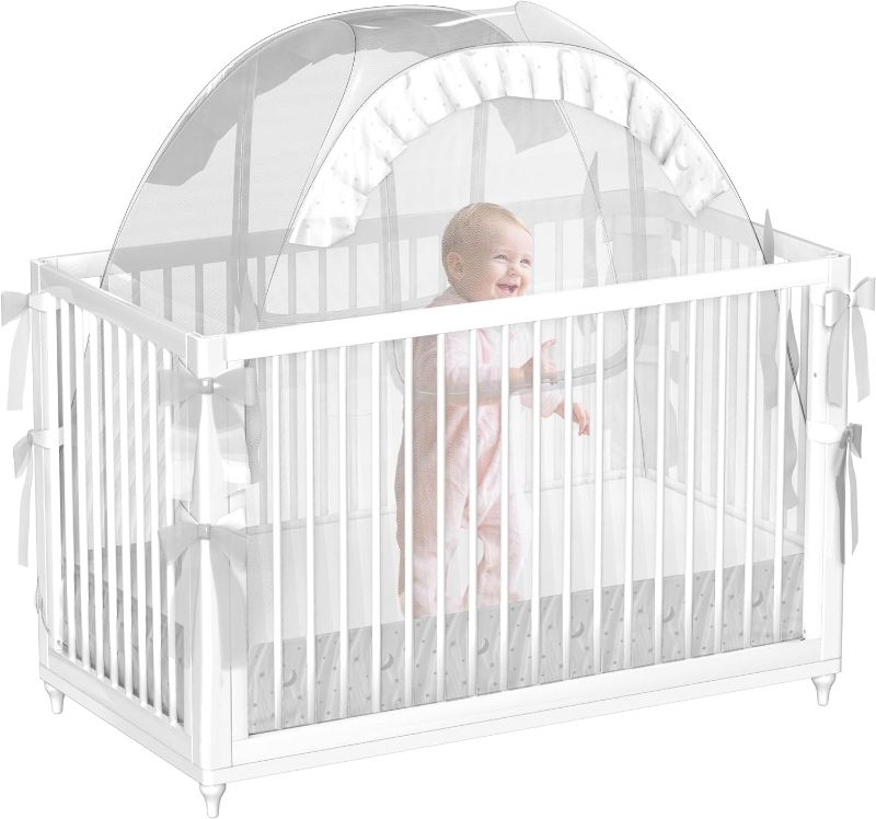 Photo 1 of Baby Crib Tent, Canopy Tents to Keep Toddler in, Babies Cribs Nets, 48" X 26" X 57", White, Mesh, Pop-up Safety Net