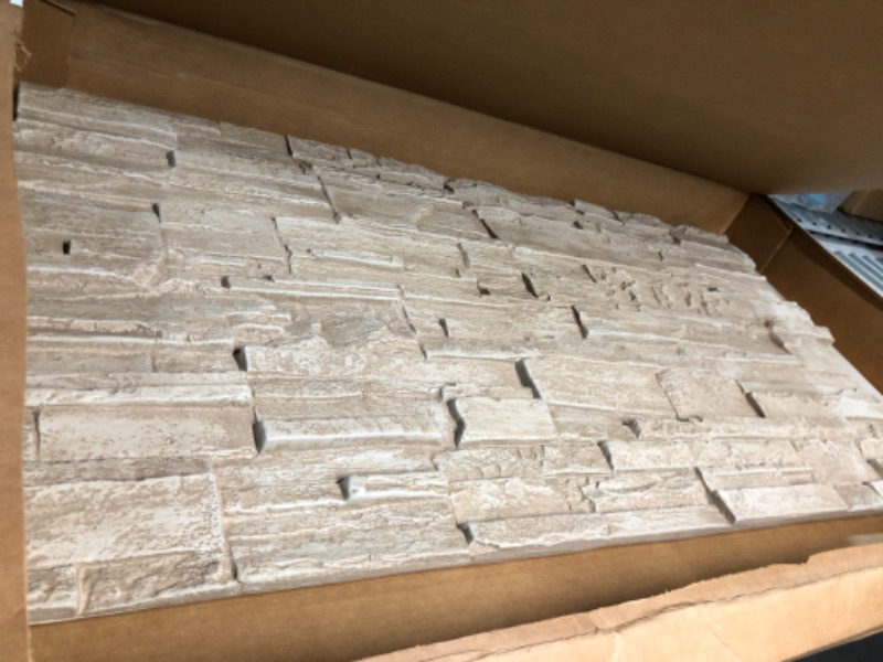 Photo 2 of *STOCK IMG AS REF** Ekena Millwork PNU24X48ALSS 49" W x 25 1/2" H x 1 1/4" D Acadia Ledge Stacked Stonewall Faux Stone Siding Panel, Sea Shell, 8 Square Feet