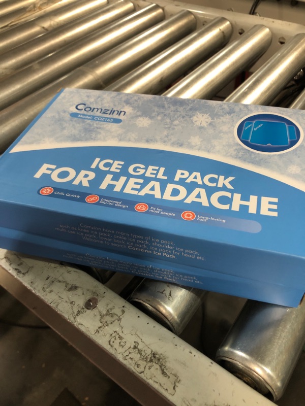 Photo 2 of 2 PACK Comzinn Migraine Ice Head Wrap, Reusable Head Ice Pack for Headache Hat & Migraine Relief Cap Cold Therapy for Puffy Eyes, Tension, Sinus & Stress Relief - Blue