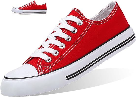 Photo 1 of FRACORA Womens Canvas Sneakers Low Top Lace Up Canvas Shoes Fashion 9 RED