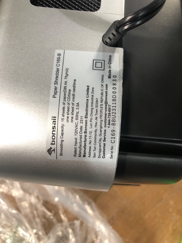 Photo 5 of MINOR DAMAGE ON PLASTIC NEAR BLADES*** Bonsaii 15-Sheet Office Paper Shredder, 40 Mins Heavy Duty Shredder for Home Office, Crosscut Shreder 