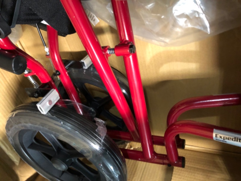 Photo 7 of Drive Medical EXP19LTRD Lightweight Expedition Folding Transport Wheelchair with Hand Brakes, Red