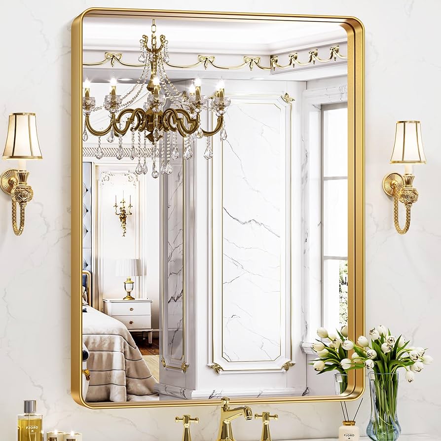 Photo 1 of Brightify Gold Bathroom Mirror, 22x30 Inch Gold Bathroom Vanity Mirror