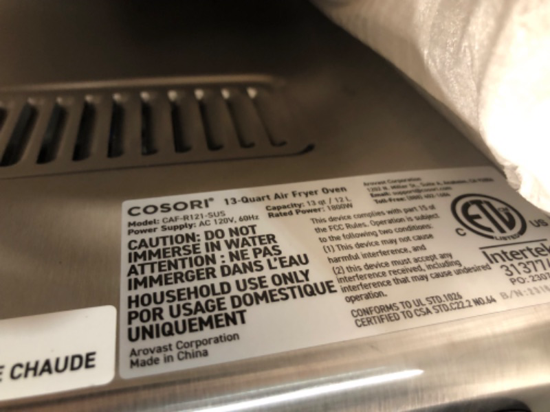 Photo 4 of **UNABLE TO TEST**
COSORI Air Fryer Toaster Oven, 13 Qt Familiy Size, 11-in-1 Functions with Rotisserie,  Stainless Sliver