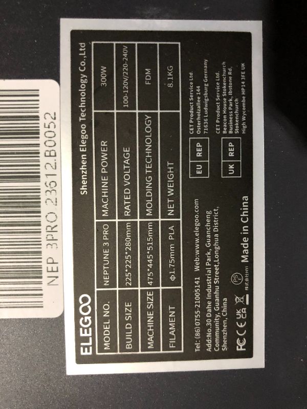 Photo 9 of ***POWERS ON - UNABLE TO TEST FURTHER***
ELEGOO Neptune 3 Pro 3D Printer, 500mm/s High Speed FDM Printer with Klipper Firmware