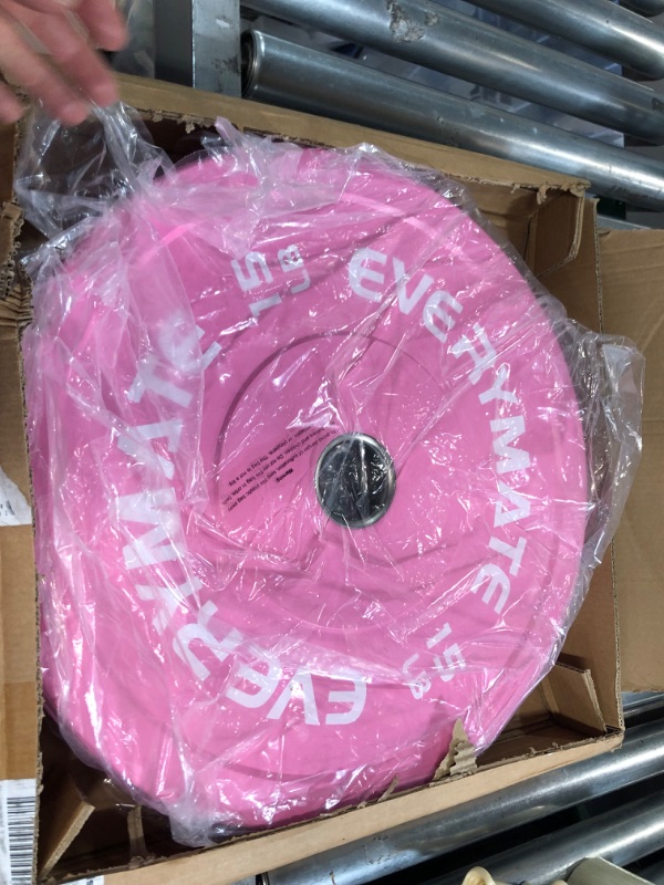 Photo 2 of EVERYMATE Pink Weight Plates 10LB 15LB Olympic Bumper Plates Grip Weight Plates for Strength Training & Crossfit Steel Inserts Weight Plates Fit 2" 