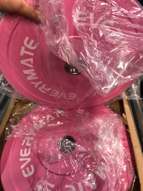 Photo 3 of EVERYMATE Pink Weight Plates 10LB 15LB Olympic Bumper Plates Grip Weight Plates for Strength Training & Crossfit Steel Inserts Weight Plates Fit 2" 