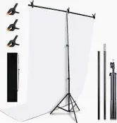 Photo 1 of Kmhesvi Portable White Backdrop with Stand - 5ft x 6.5ft Adjustable T-Shape Stand with White Photo Backdrop, 3P Spring Clamps, 1P Carry Bag for 