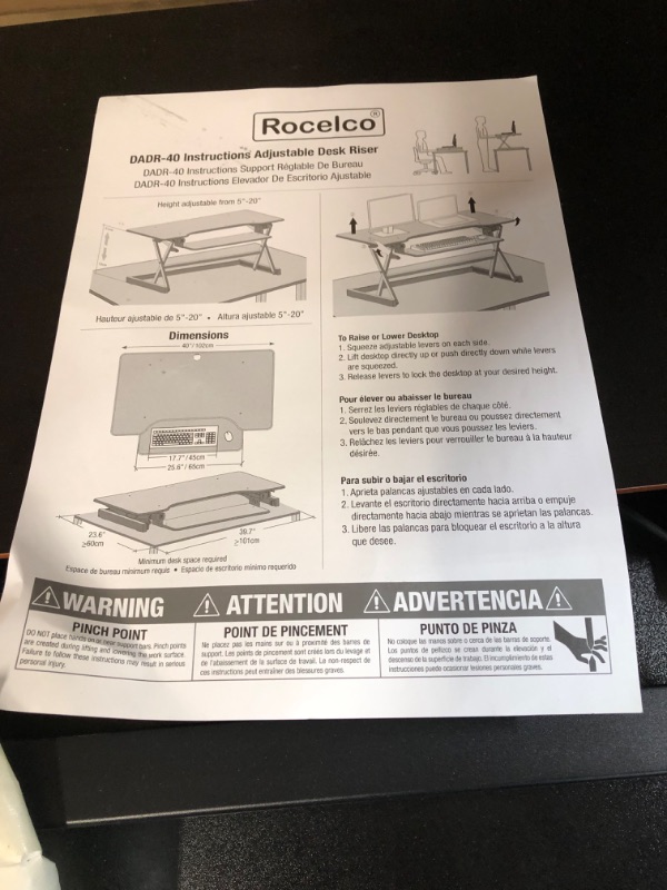 Photo 4 of ***NOT FUNCTIONAL****
Rocelco Standing Desk Converter 40 Inch Deluxe Adjustable Support Riser, Teak