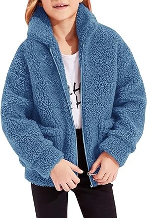 Photo 1 of Girls Warm Fleece Jacket Zip Up Winter Coat 4-16 T- BLUE 