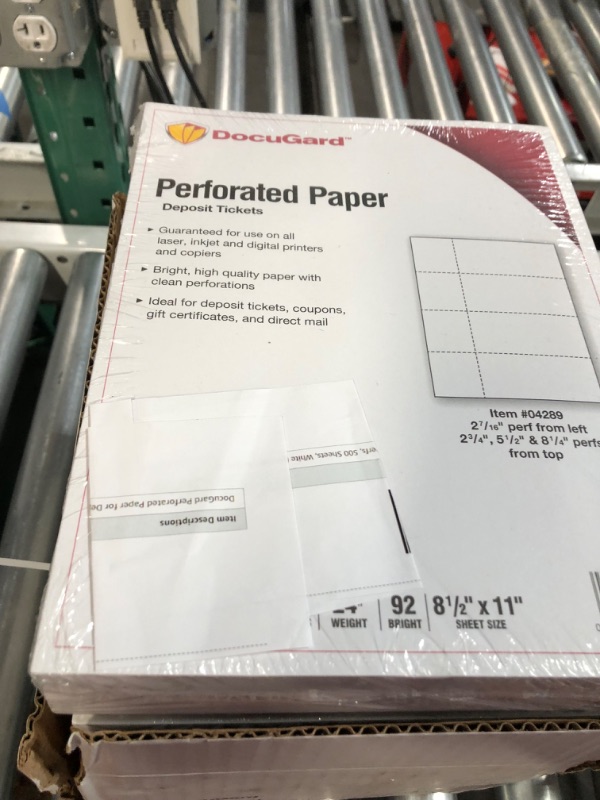 Photo 3 of DocuGard Perforated Paper for Deposit Tickets, Raffle Tickets, and More, Tear-Away Stubs, 8.5 x 11, 24 lb, 4 Perfs, White (04289) (Pack of 5)