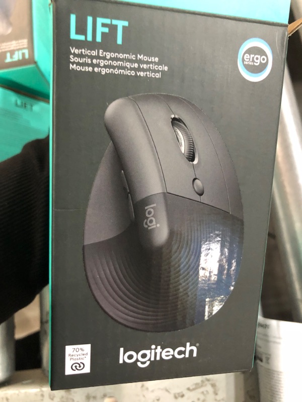 Photo 4 of Logitech Lift Vertical Ergonomic Mouse, Wireless, Bluetooth or Logi Bolt USB receiver, Quiet clicks, 4 buttons,Handed Mouse GRAPHITE