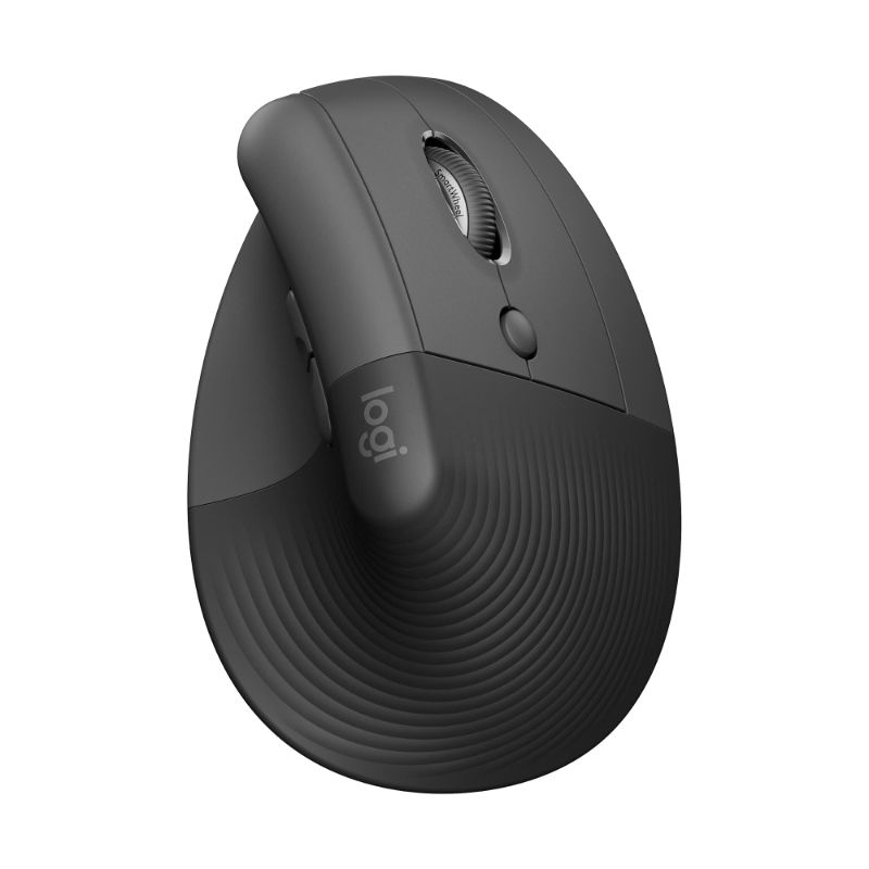 Photo 1 of Logitech Lift Vertical Ergonomic Mouse, Wireless, Bluetooth USB receiver, Quiet clicks, 4 buttons, GRAPHITE