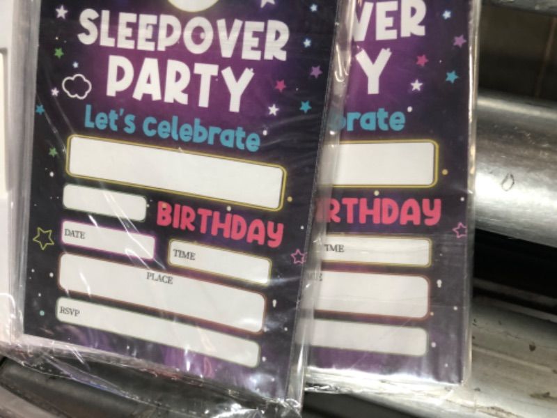 Photo 2 of Sleepover Birthday Invitations with Envelopes - Moon and Stars Birthday Party Invitation Card for Girls / Boys - 40 pack