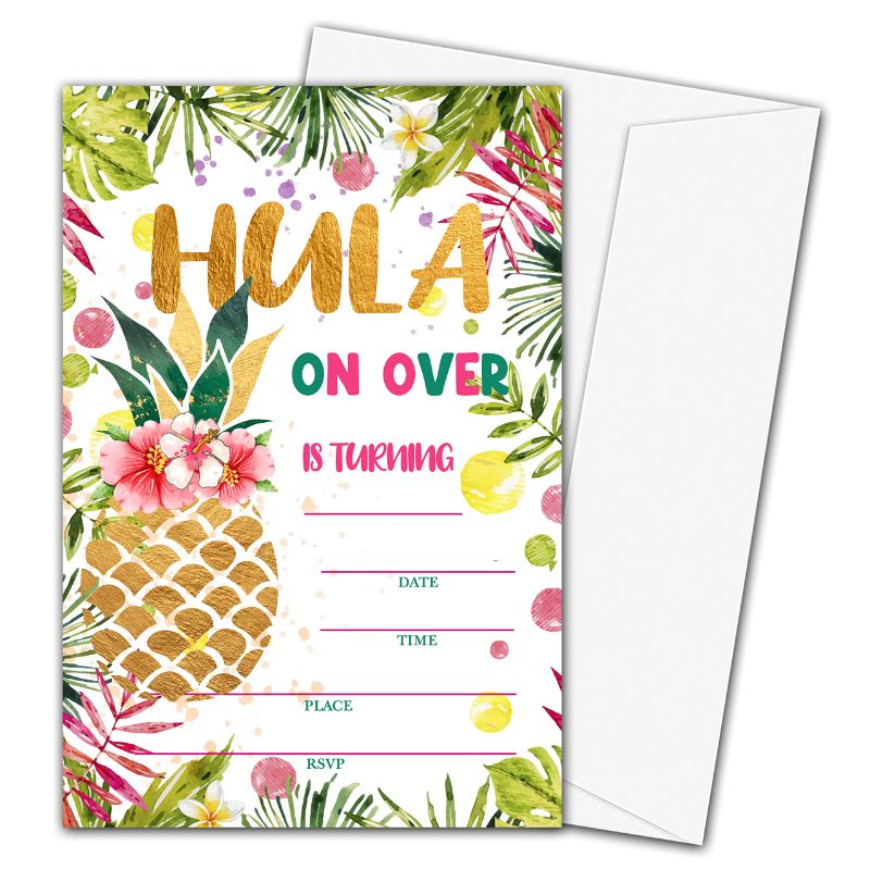 Photo 1 of mermermu Hula Pineapple Birthday Party Invitation Cards - Boys or Girls Birthday  40 Invites With Envelopes - A018