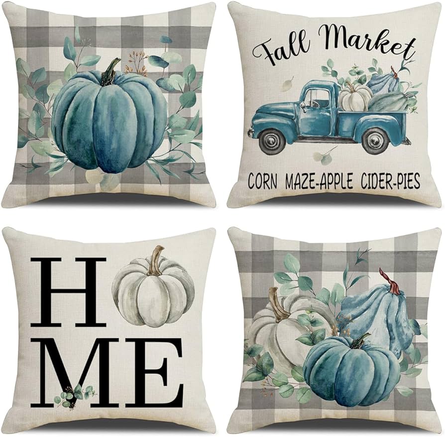 Photo 1 of (6pack)Fall Decorative Pillow Covers 18 x 18 Inch Set of 4, Pumpkins Trucks Plaid Autumn Decor Outdoor Farmhouse 