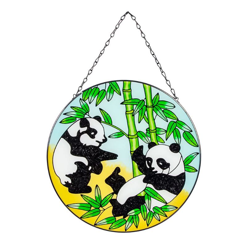 Photo 1 of (2 pack)Viveta Stained Glass Window Hanging, Panda Stained Glass Suncatchers with Chain, (Round 12 * 12") B-panda