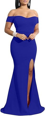 Photo 1 of **SEE NOTES** Women's Off Shoulder Dress- SIZE: M/L, ROYAL BLUE