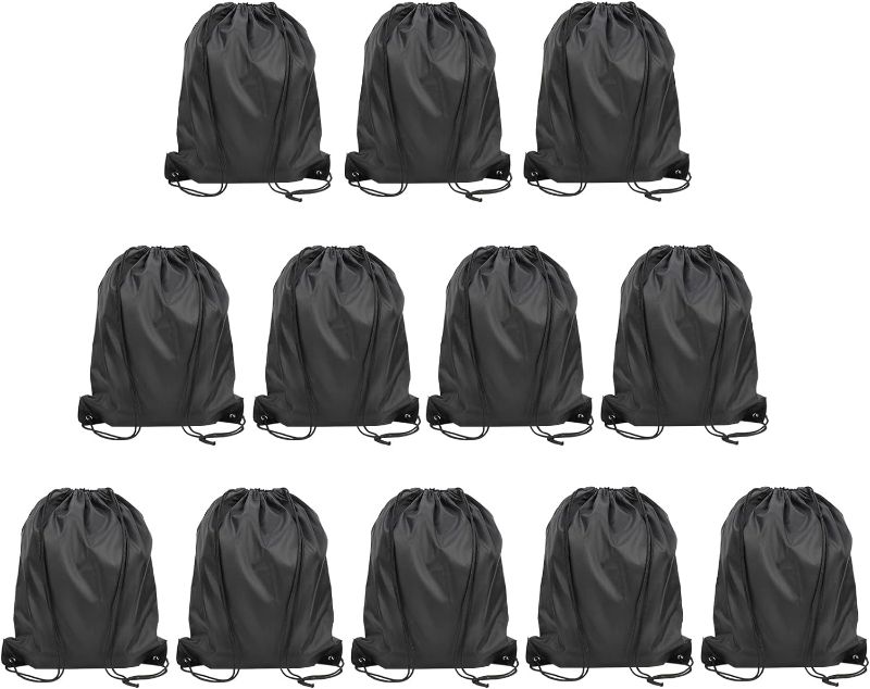 Photo 1 of PREVIOUSLY OWNED- Pack of 12 Black Drawstring Bags, 10x15in.