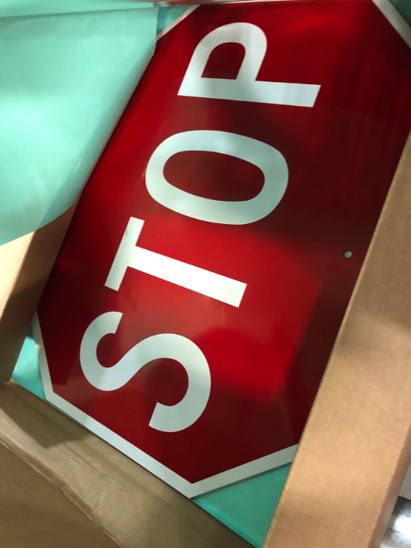 Photo 3 of SmartSign 18 x 18 inch Handheld “STOP - SLOW” Paddle Sign with Handle, Double-Sided, Screen Printed, 120 mil Aluminum Composite, Multicolor 18" 