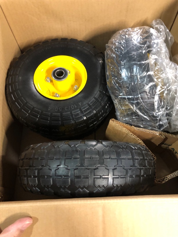 Photo 2 of (2-Pack) 10-Inch Solid Rubber Tires and Wheels - Replacement 4.10/3.50-4" Tires and Wheels with 5/8" Double Sealed Bearings, 2.17" 