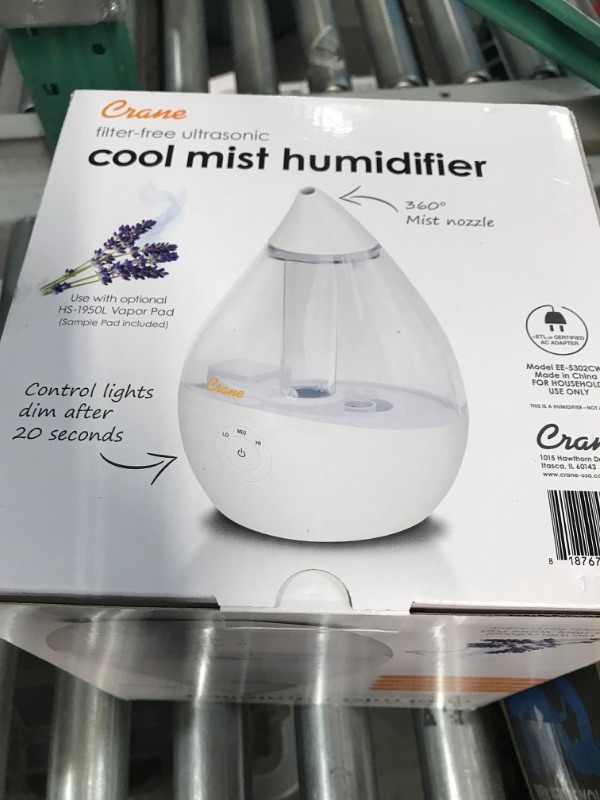 Photo 3 of **NON-REFUNDABLE-SEE COMMENTS** Crane Droplet Ultrasonic Small Air Humidifiers for Bedroom and Office, .5 Gallon Cool Mist Humidifier for Plants and Home, Clear and White