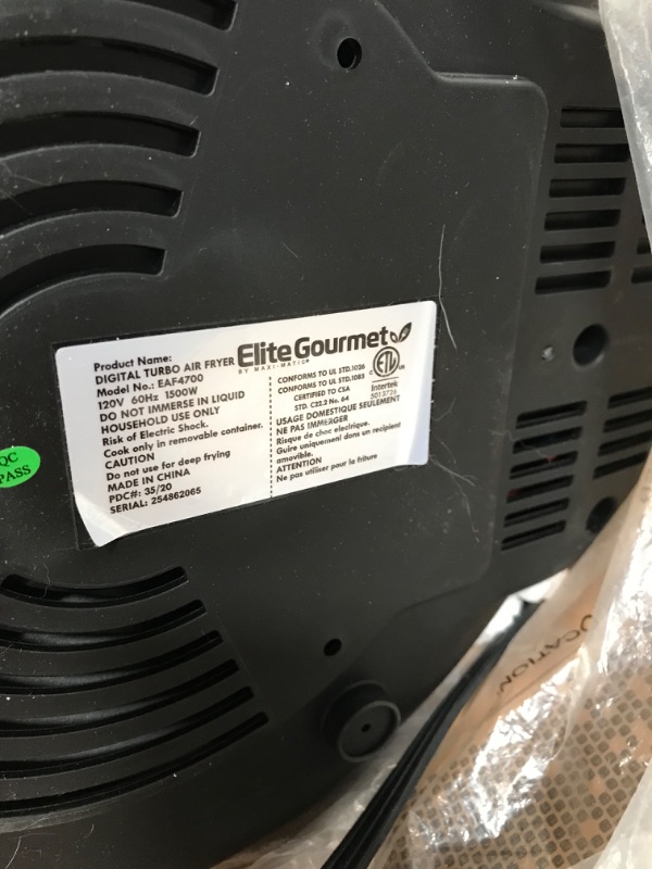 Photo 5 of ***PARTS ONLY NON REFUNDABLE***
Elite Gourmet EAF4700 Digital 5Qt Air Fryer, Sears, Bakes, Roasts, Top & Bottom Heating Oil-Less Healthy Cooker, Temp/Timer Settings, PFOA-Free, 