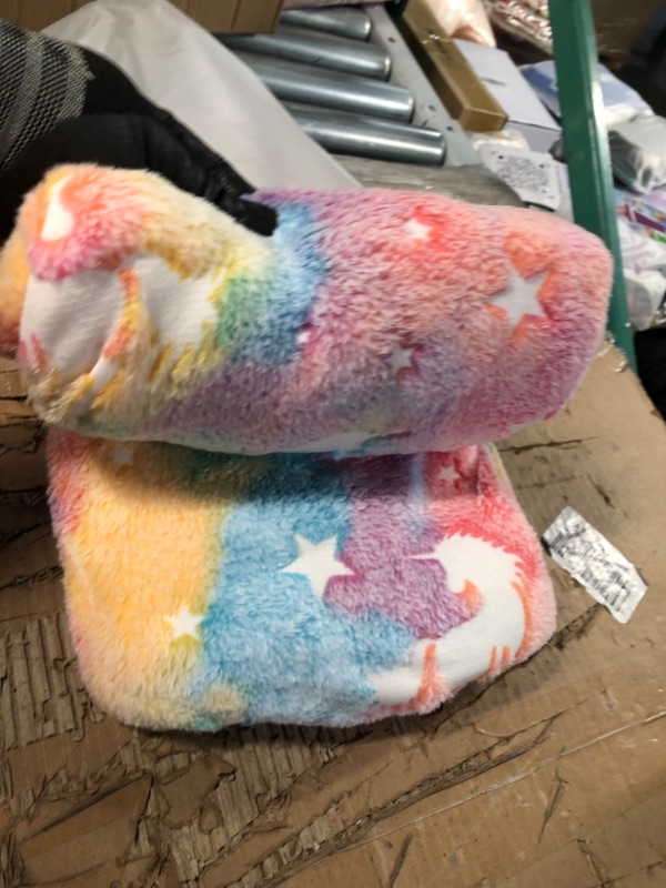 Photo 2 of  Glow in The Dark Blanket - Rainbow 50" x 60" Soft Star Unicorn