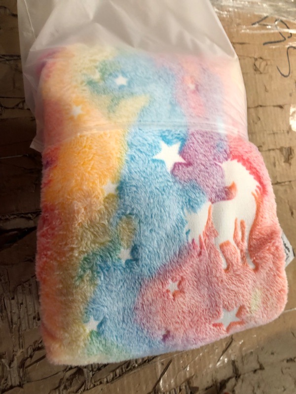 Photo 4 of  Glow in The Dark Blanket - Rainbow 50" x 60" Soft Star Unicorn