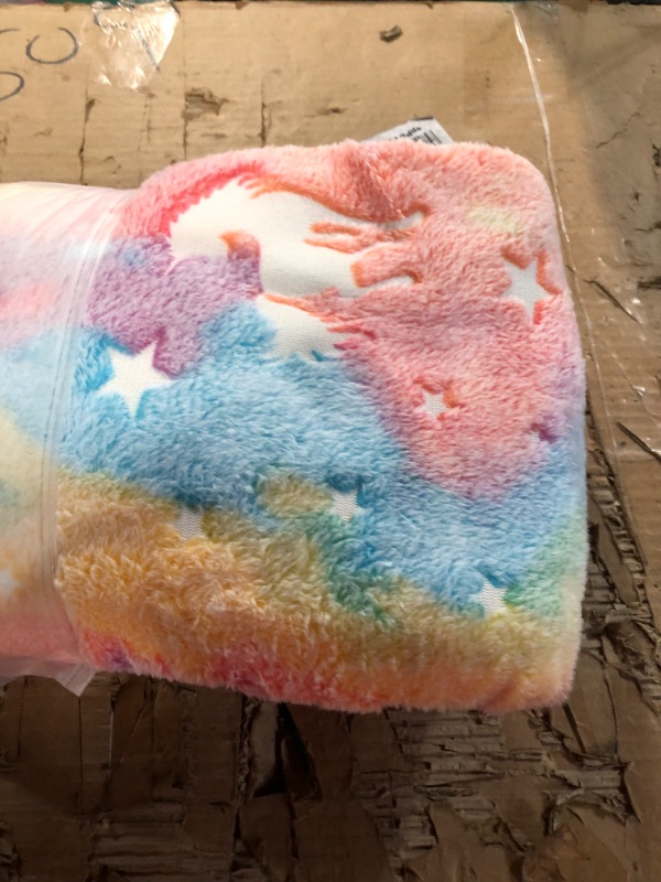 Photo 3 of  Glow in The Dark Blanket - Rainbow 50" x 60" Soft Star Unicorn