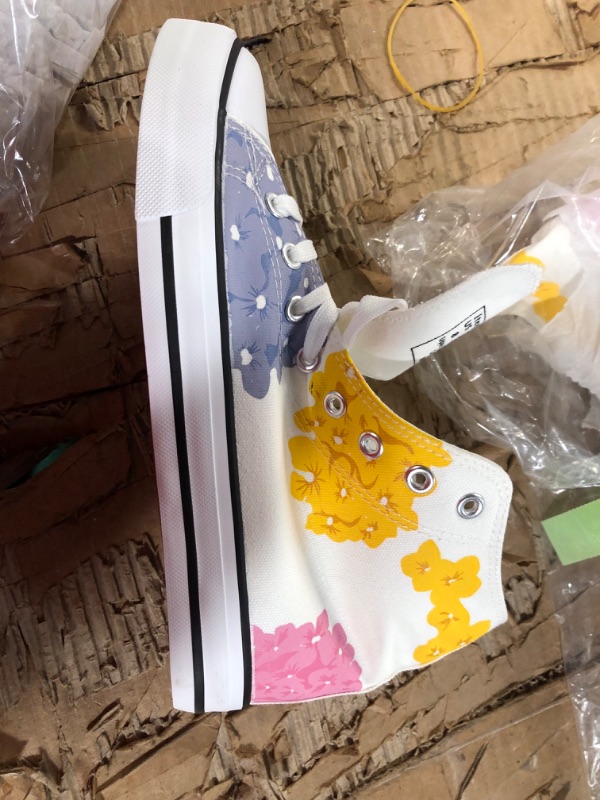 Photo 1 of canvas shoes size 8 with yellow and pink flower